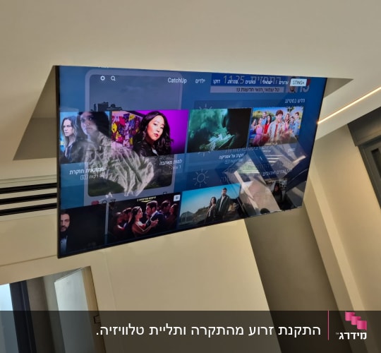 טלוויזיה מותקנת בתקרה עם מסך דולק